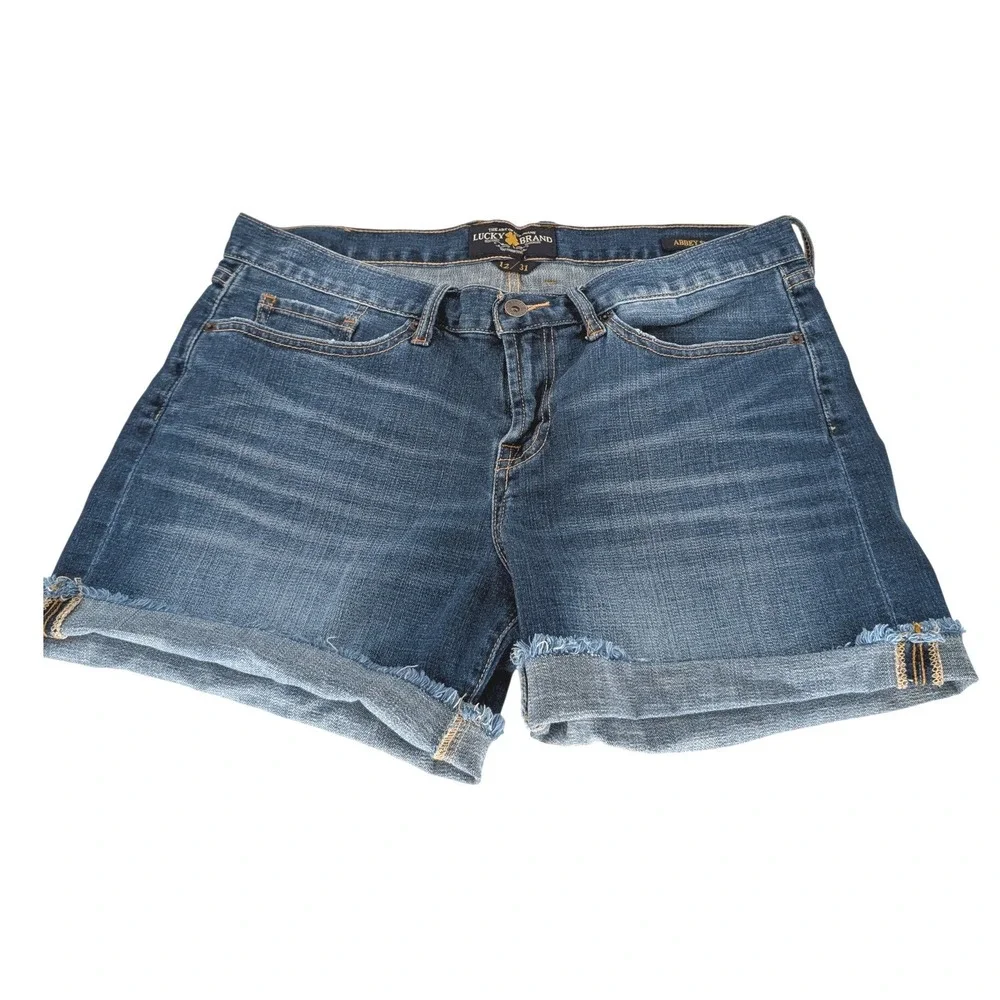 Lucky Brand‎ Abbey Short Women 12/31 Blue Fray Cuff Denim Jean Shorts Boho Y2K